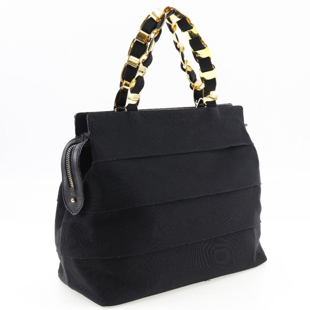 Salvatore Ferragamo Vala Chain Handbag AU-21 5251 Black Canvas Women Used