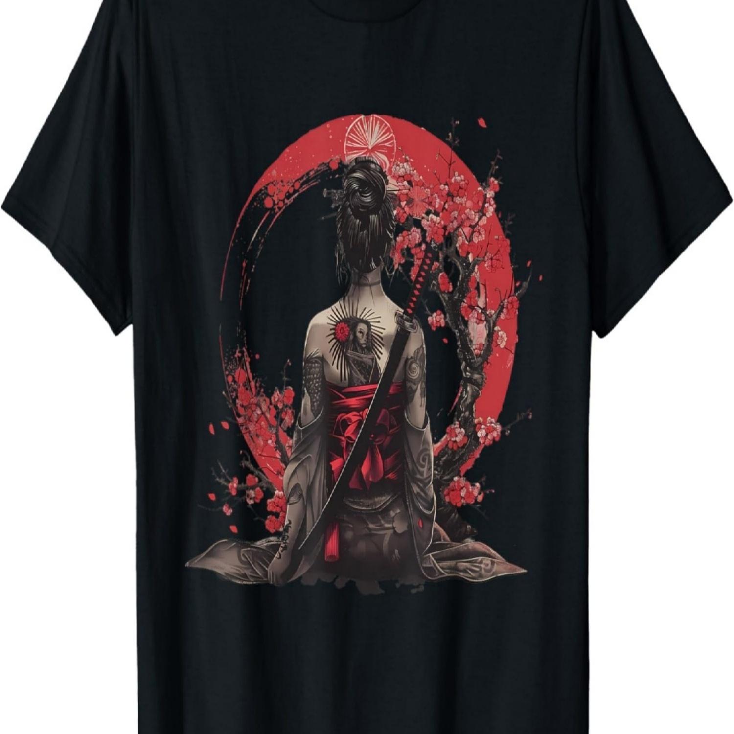 Samurai Girl Sakura Cherry Blossom  Geisha T-Shirt(1) S чёрный