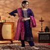 Women's Royal Purple Silk Banarasi Kurta with Straight Pants and Magenta Dupatta Set