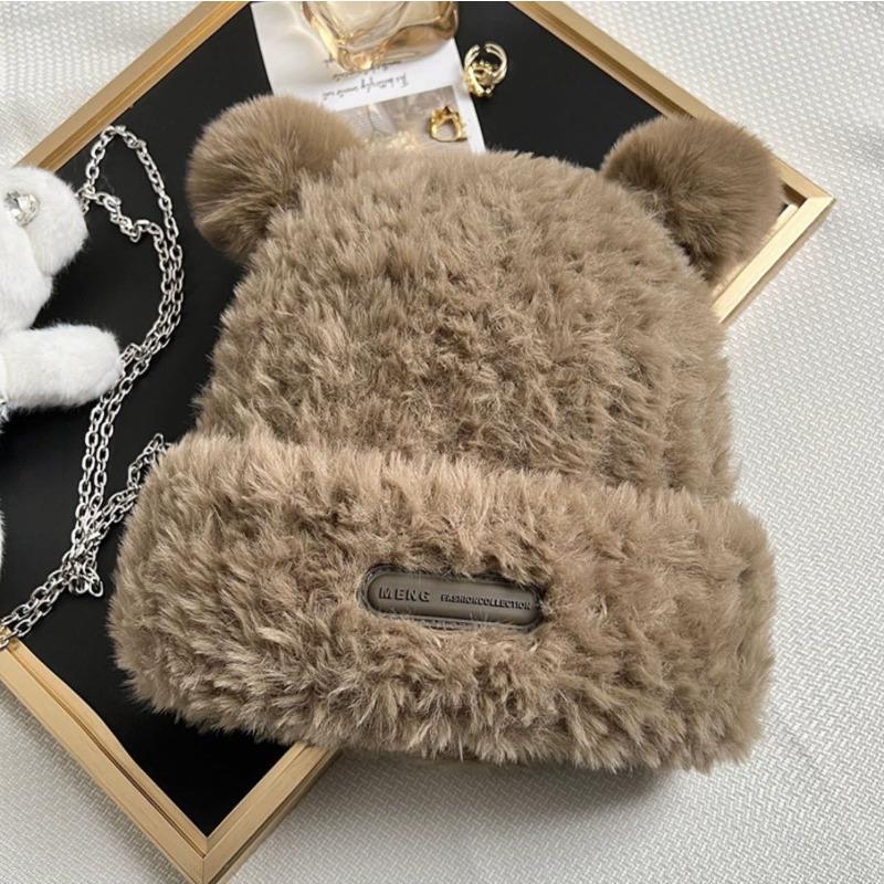 Winter Bear Ear Thermal Hat New Plush Women's Hat Loose Fashion Face Small Pullover Hat