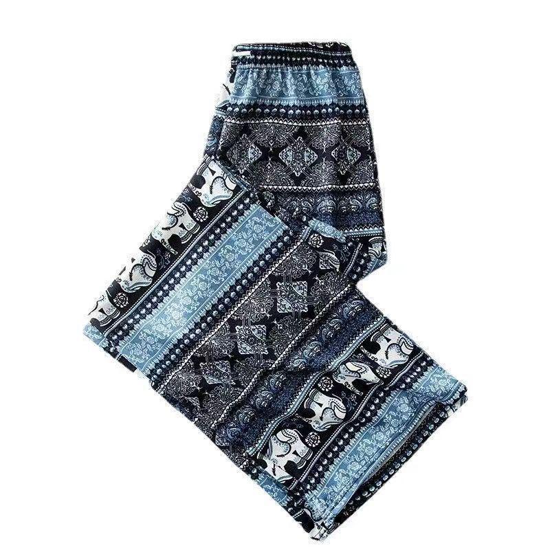 Women's Summer Bohemian Elephant Print Ice Silk Wide-Leg Yoga Pants