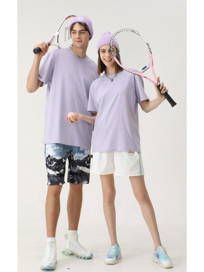 Men's Trendy Round Neck 230g Heavyweight Cotton Short-Sleeve T-Shirt - Loose Fit, Solid Color