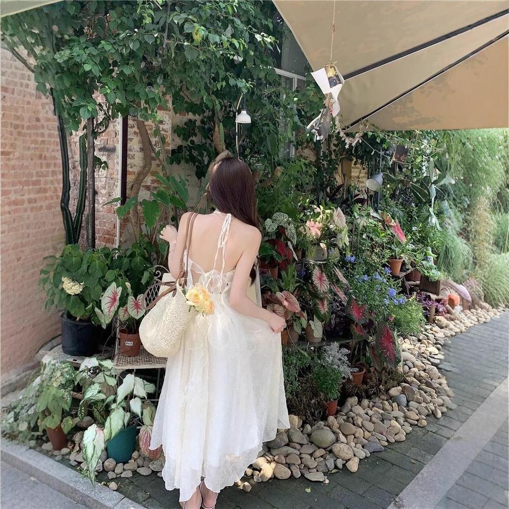 2026 Pure Desire Halterneck Chiffon Dress - Women's Summer Beach Backless Skirt with French High-End Style
