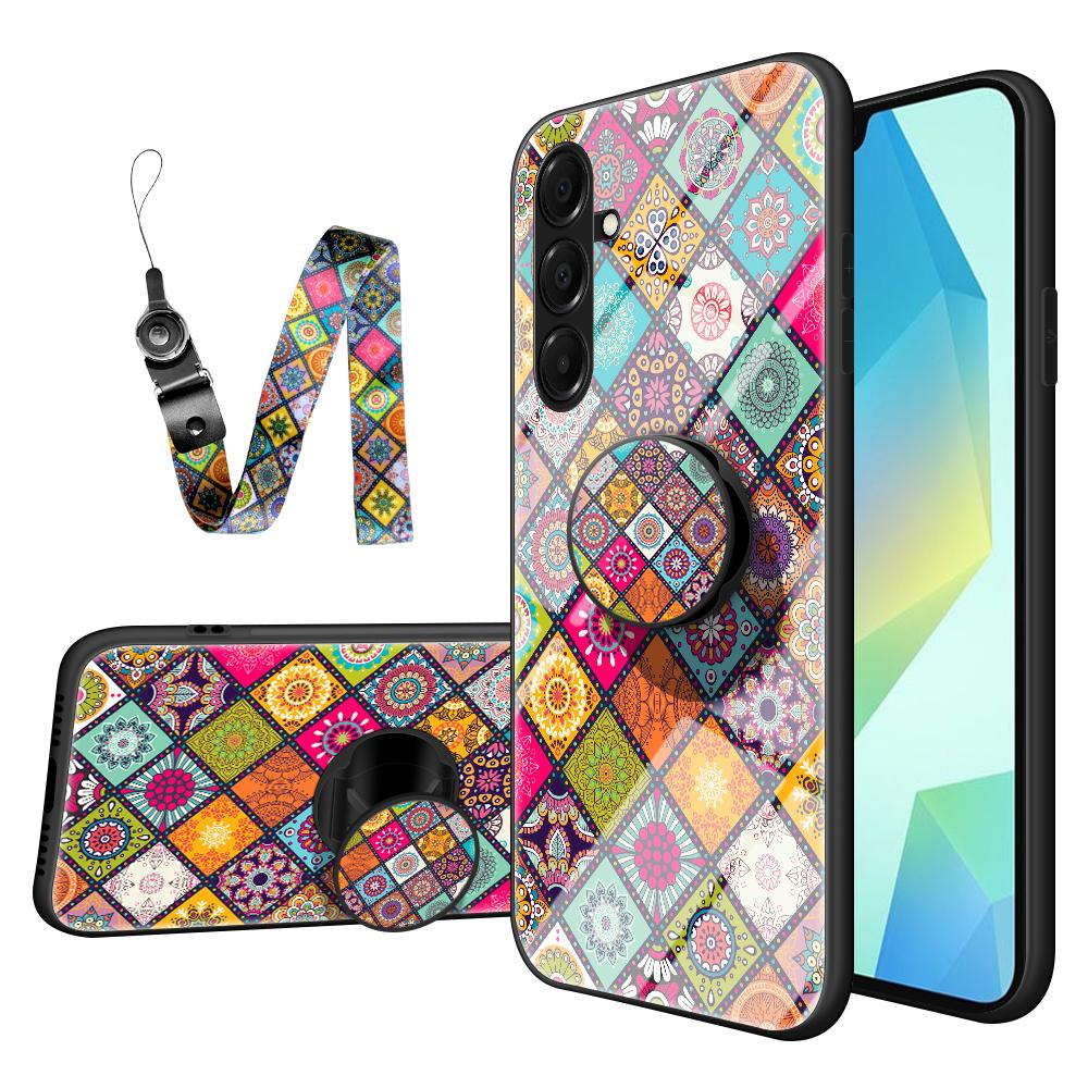 

For Samsung Galaxy A17 5G Case Kickstand Ethnic Pattern Tempered Glass Phone Cover with Strap Color Pattern