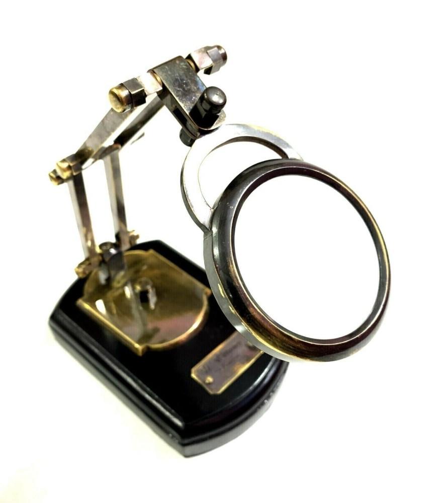 Wooden Base Nautical Reading Magnifier Antique Brass Magnifying Glass On Lens