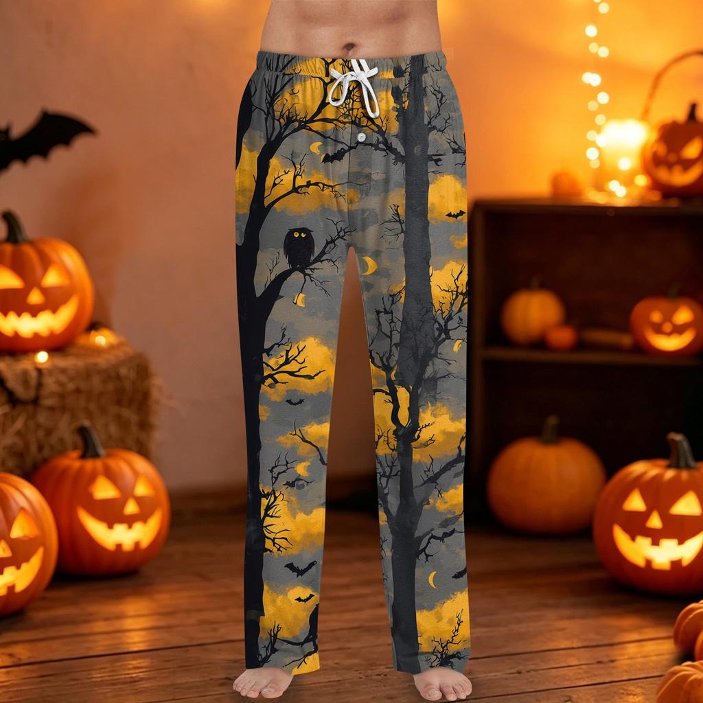 Men's Halloween Print Drawstring Lounge Pants Casual Sleepwear with Elastic Waistband and Relaxed Fit Suitable for Indoor and Outdoor Wear
