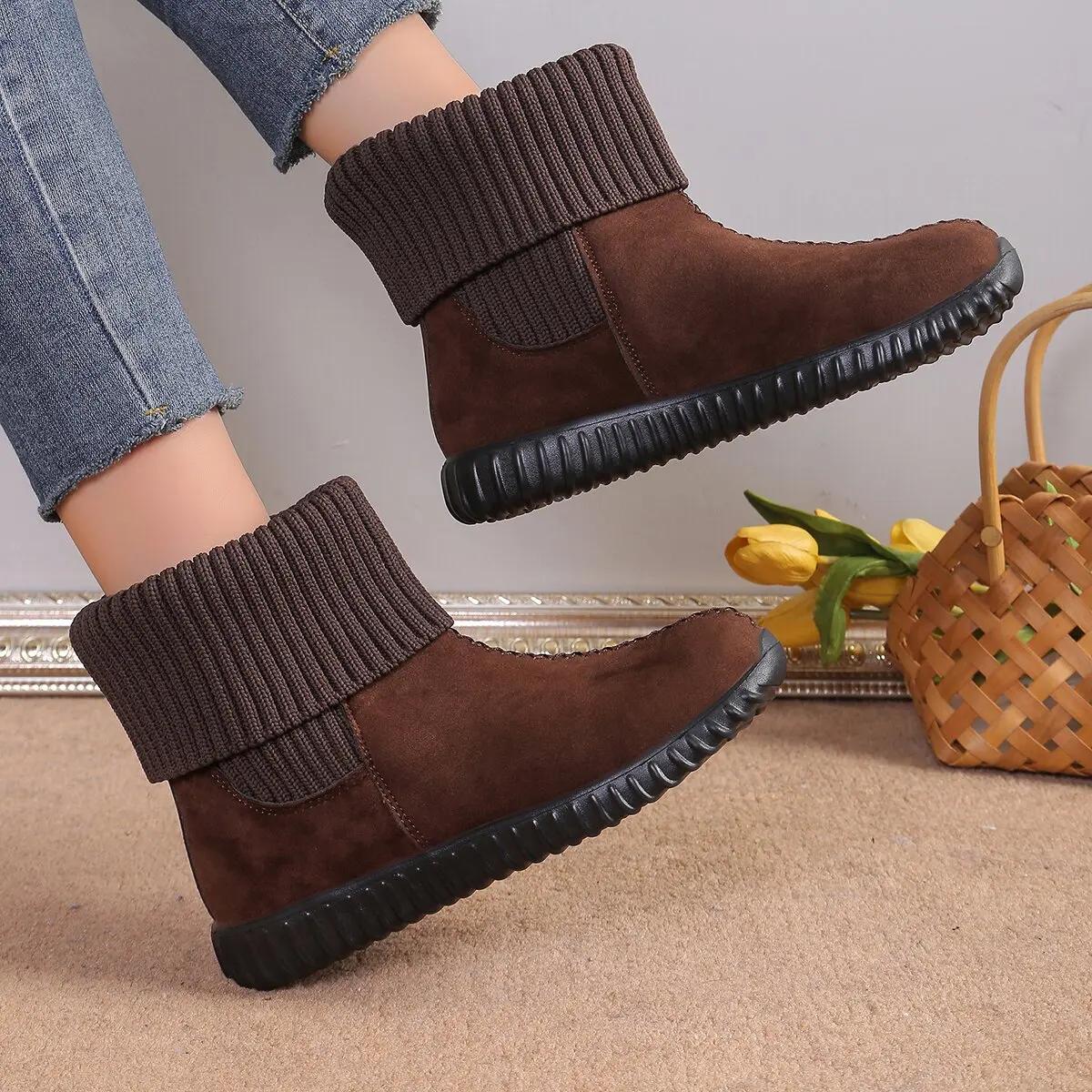 

Модные женские ботильоны осень-зима модные новые повседневные удобные туфли на плоской подошве с круглым носком однотонные женские туфли Botines De Mujer 39