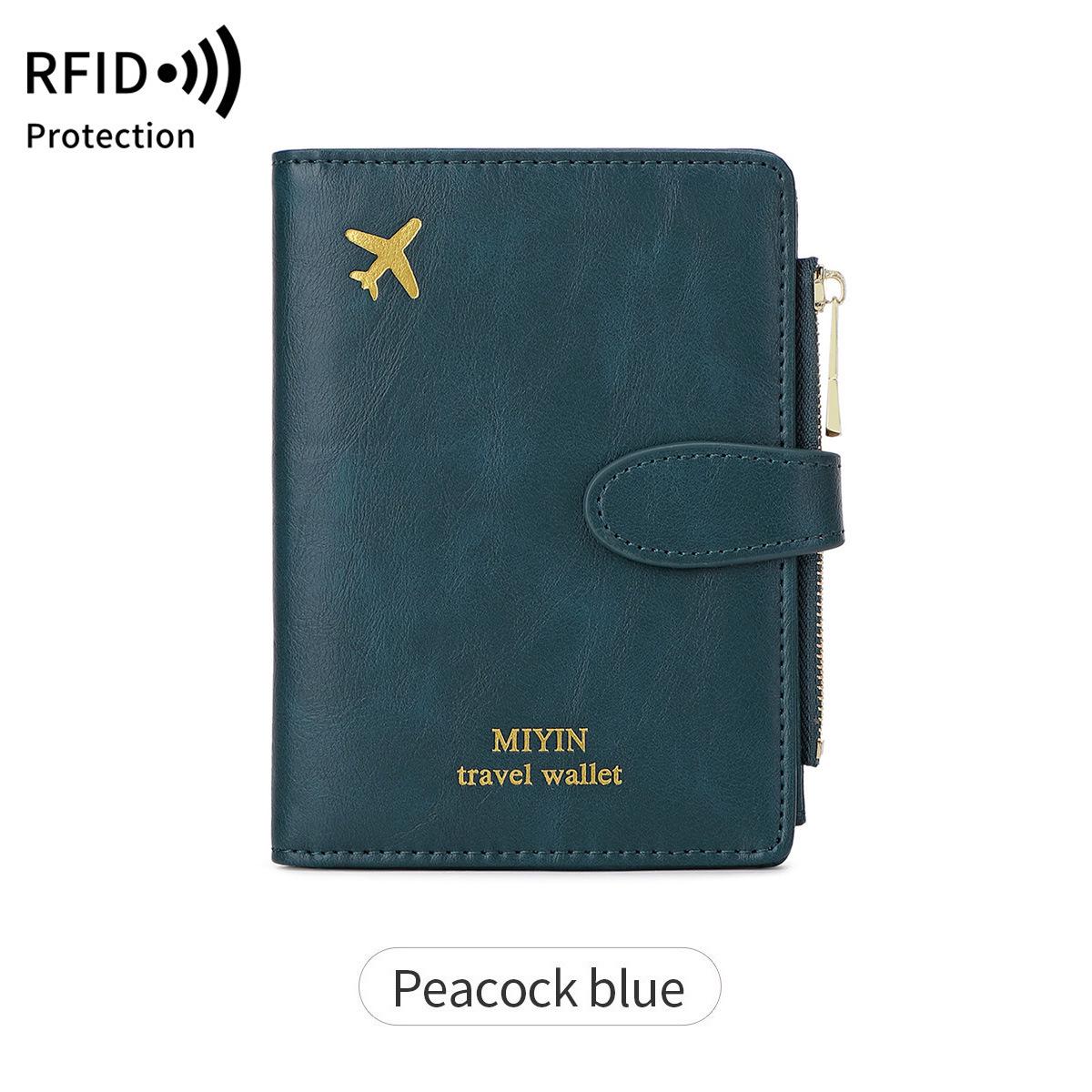 

Трансграничная RFID-сумка для паспорта: Универсальный держатель для документов для путешествий с дизайном самолета павлин голубой