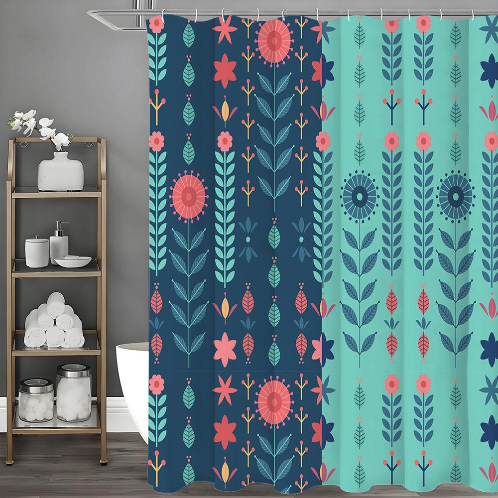 

Bohemian Style Multi-Colored Flowers Shower Curtain Washable Dirt-Resistant Shower Head Waterproof Polyester Bath Curtain W60H190(CM)-1 Pcs