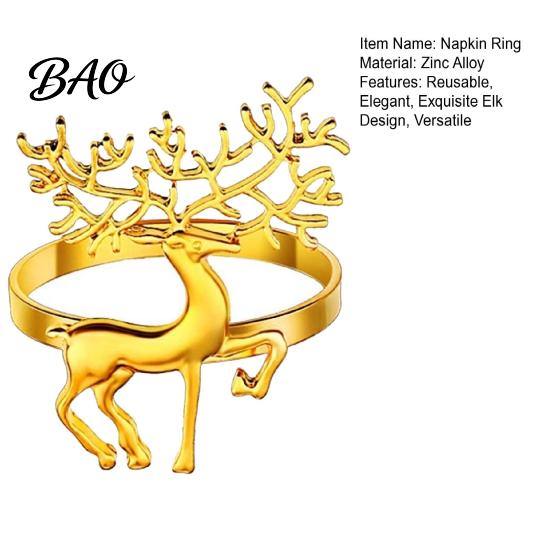 Holiday Themed Napkin Holders Christmas Deer Ring, Alloy Elk Holder, Golden Rings for Wedding Ring Winter Party Festive Dining Table Decoration Nordic