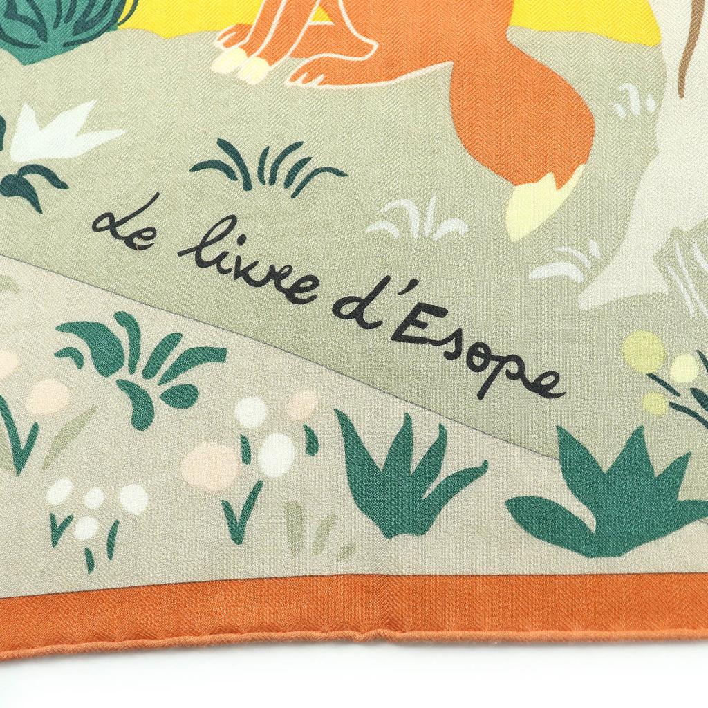 Excellent HERMES scarf Aesop's Fables Carre 140 Carrejean cashmere Women Used