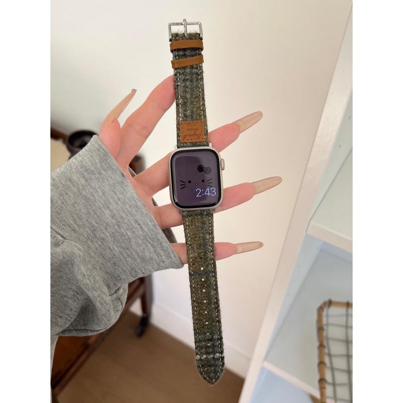 Colorful Woolen Plaid Leather Strap for Apple Watch Series 10/9/8/7/SE