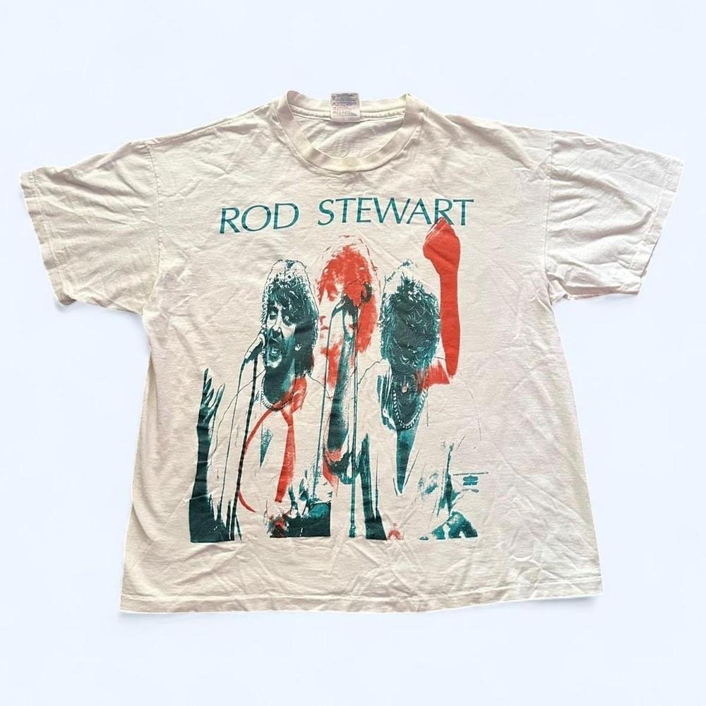 Vintage 1990s white Rod Stewart concert graphic SEG_511 Unisex T-Shirt S