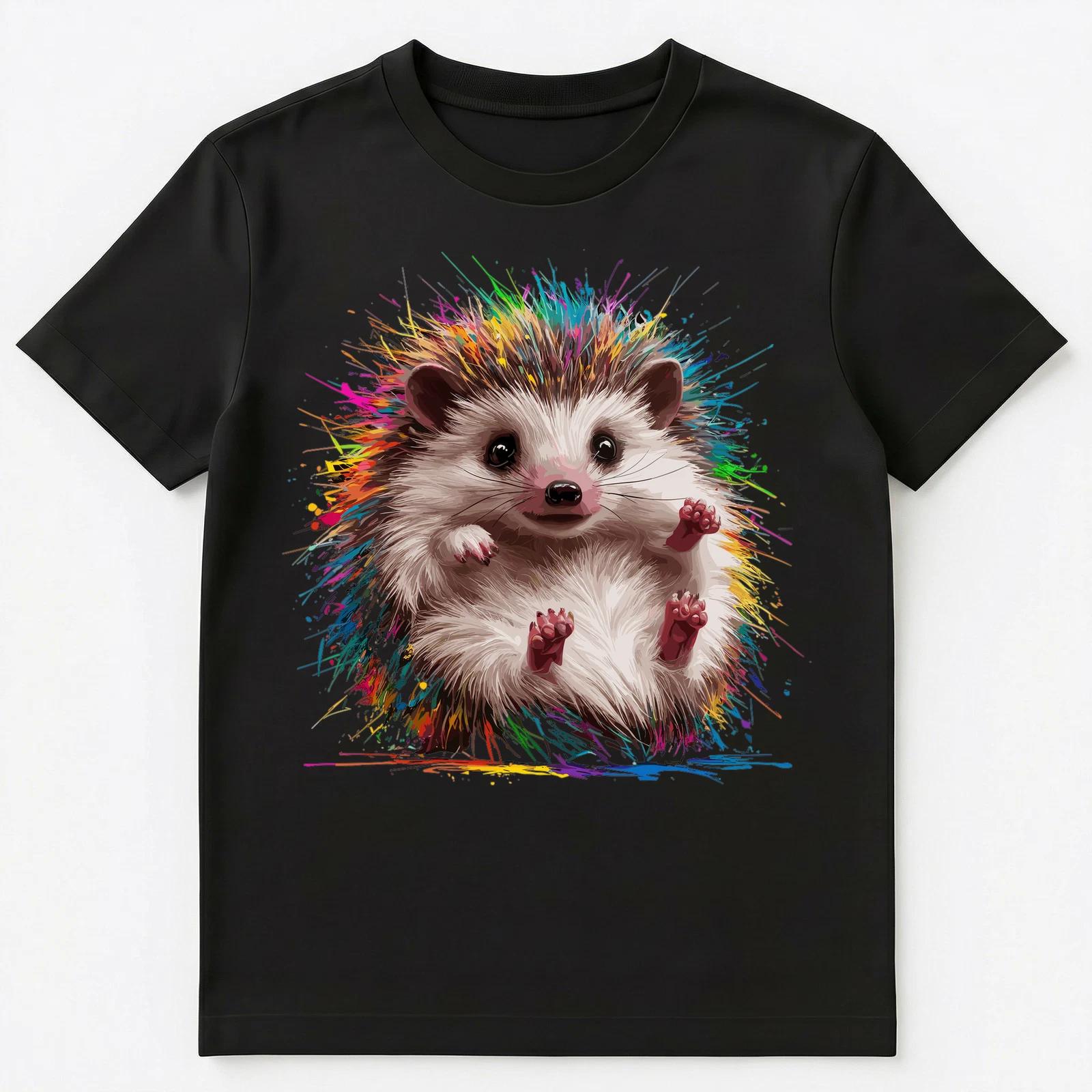 Colorful Paint Splash Hedgehog Art Graphic Unisex T-Shirt 2XL
