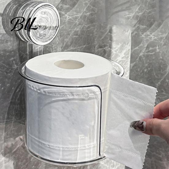 No Drill Tissue Box Wall-Mounted Roll Paper Holder with Vacuum Suction Sealed Container Cup Easy Installation Organizer for Bathroom Storage