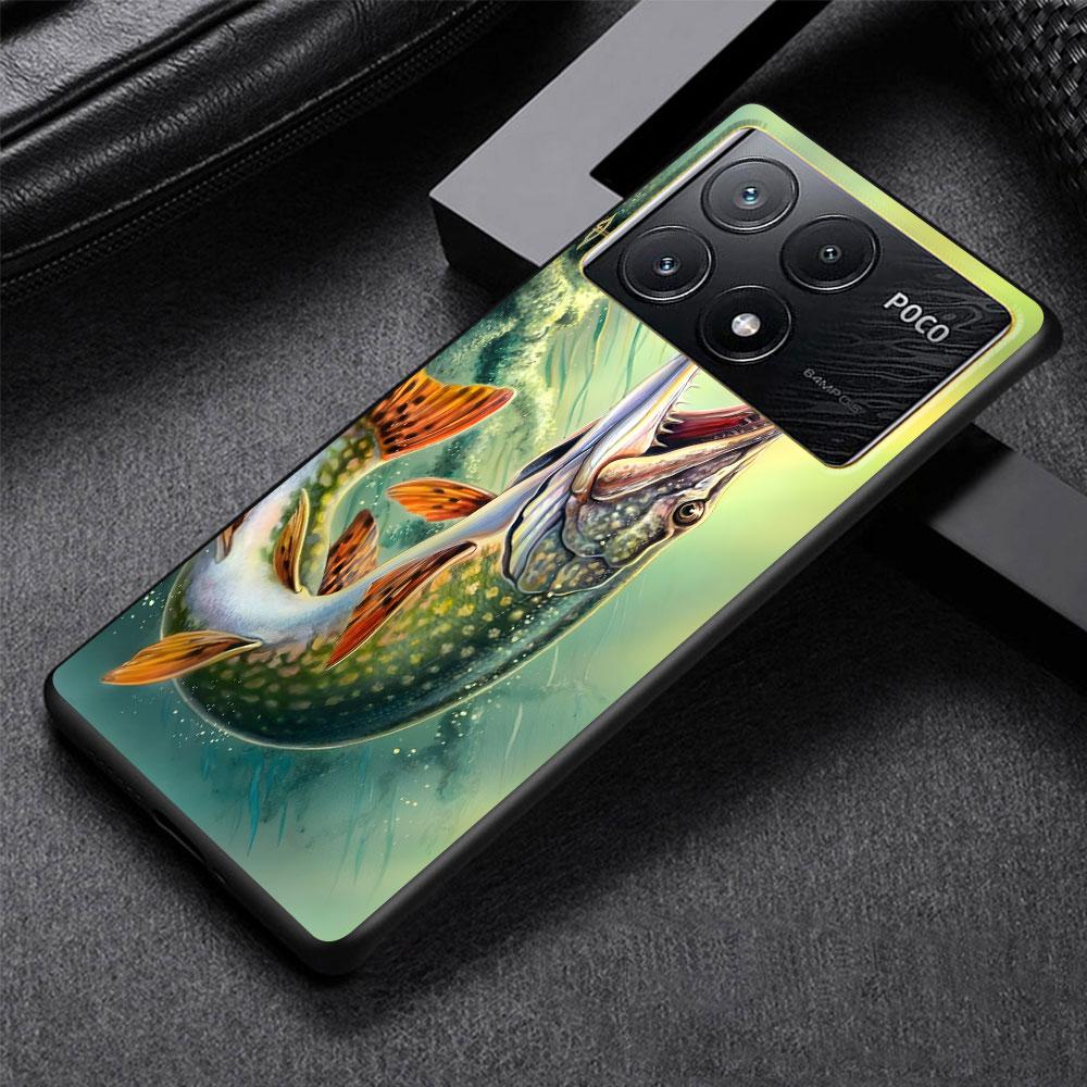 Trout Fish Fishing Case for Xiaomi Poco X6 X3 NFC M5s X5 F3 M4 M3 Pro Black Silicone Soft Phone Cover Coque Xiaomi Poco M3