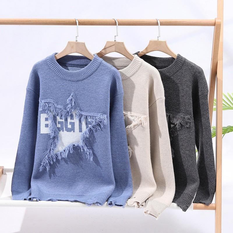 Unisex Knit Sweater Round Neck Long Sleeve Loose Fit Thick Warm Pullover Travel Streetwear