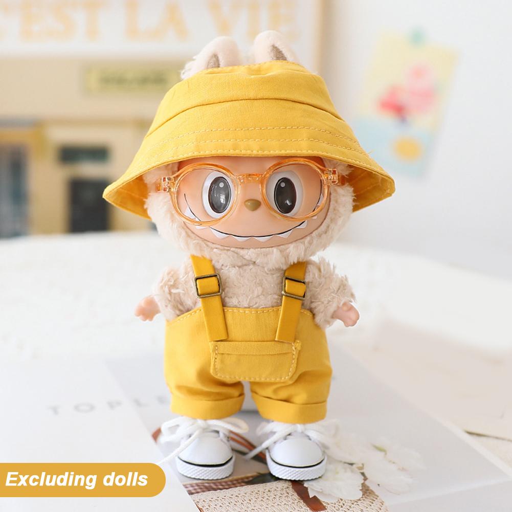 For 17cm Doll Clothes Fashion Bucket Hat Overalls Doll Clothes Color Match Hoodies Dolls Accessories Cute Decoration Little Clothes