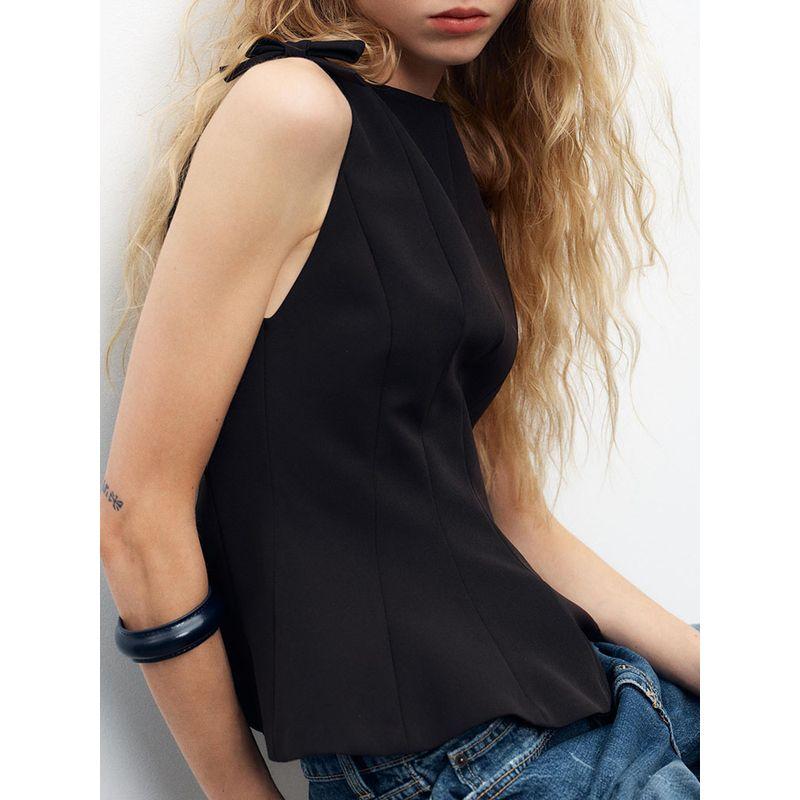 Za2025 Spring New Women's Clothing Easiest for Match Slim Looking Sleeveless Short Skirt Hem Bowknot Decoration Tops 2606777