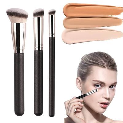 3Pcs Women Makeup Brush with Long Handle Portable Travel Professional Slanted Top Synthetic Soft Bristles Foundations Concealer Blending Cosmetic