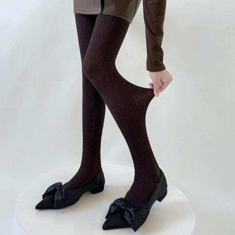 Collant da Donna Autunno e Inverno Cotone Lavorato a Maglia Autocalzanti Fino alla Coscia Calze Lingerie Calzetteria Femminile Collant Lolita Calze