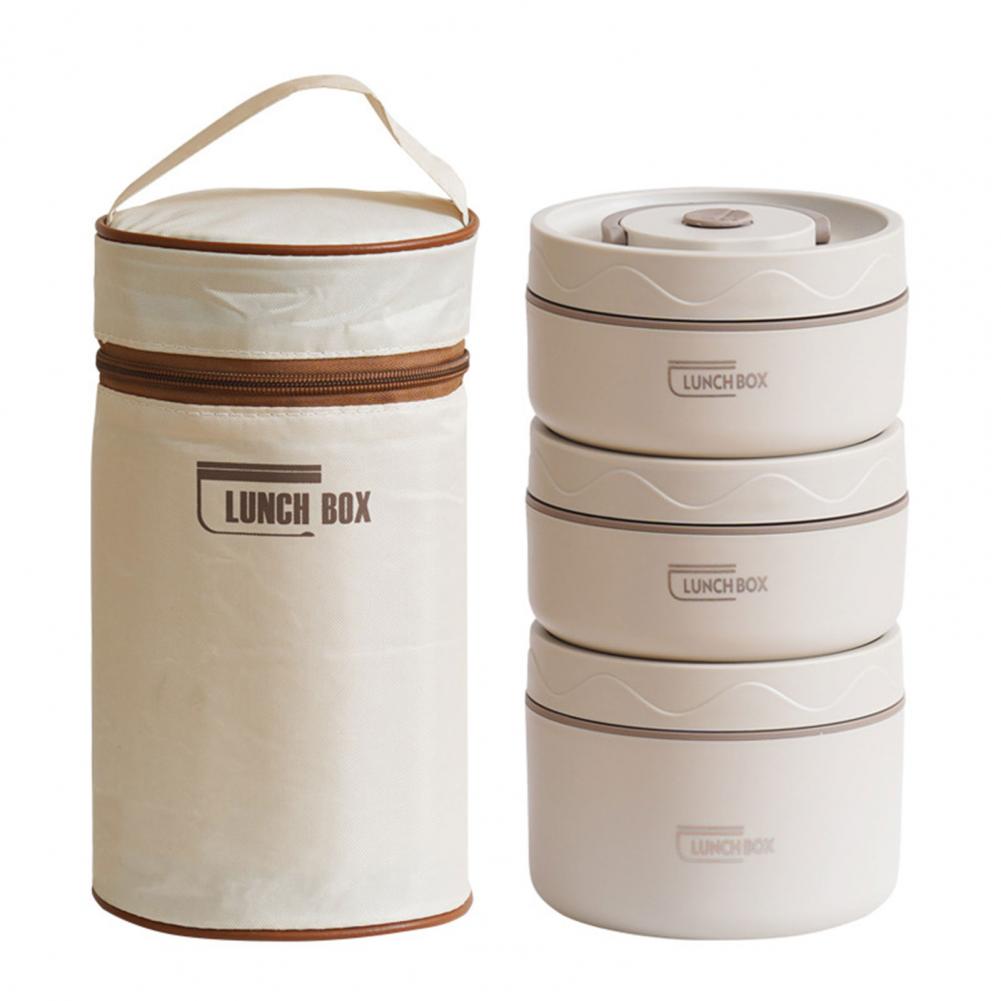 Portable 304 stainless steel insulated lunch box leakproof sealed bucket student lunch box multi layer Round bento box