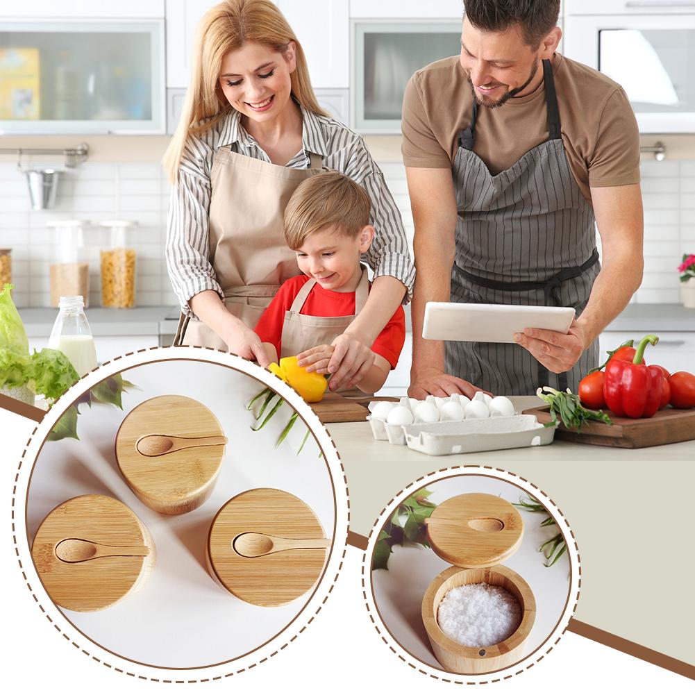 Seasoning Container Storage JarSalt Box Condiment Sesame Bottle BBQ Cooking Herbs Organizer Kitchen Wooden Tool