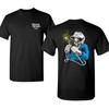 Skeleton Welder T-shirt with Arc Welding Torch Graphic and Blue Hoodie Detail