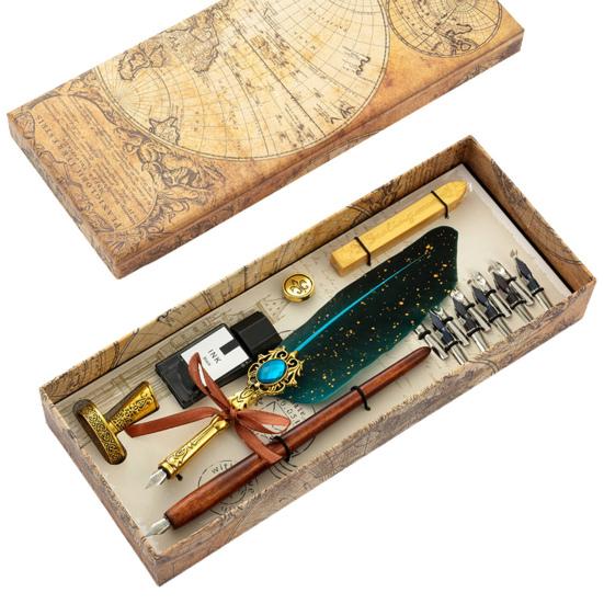 

1 комплект, 0,5 мм, красивый набор гусиных ручек, гладкая медь для письма, удобная ручка, гусиное перо, набор чернил, канцелярские принадлежности 6