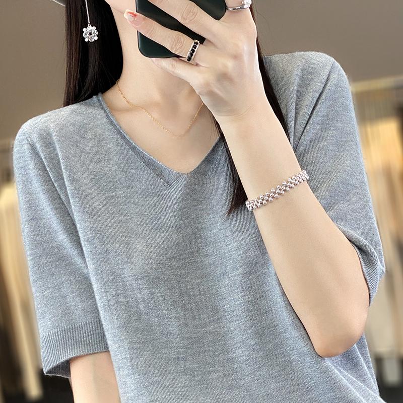 Camiseta de manga corta de verano para mujer, mezcla de 50 % seda morera y poliéster | Top informal ligero, transpirable y ajustado