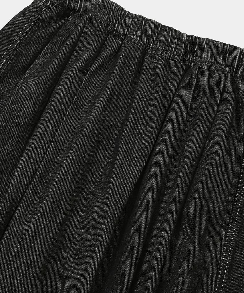 Columbia University All-Round Pleats Denim Long Skirts Black Denim