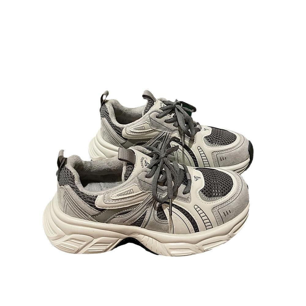 Cowhide Version~ Genuine Leather Platform Dad Shoes Women's 2025 New Autumn Height Increase Lightweight Casual Mesh Red Sneakers