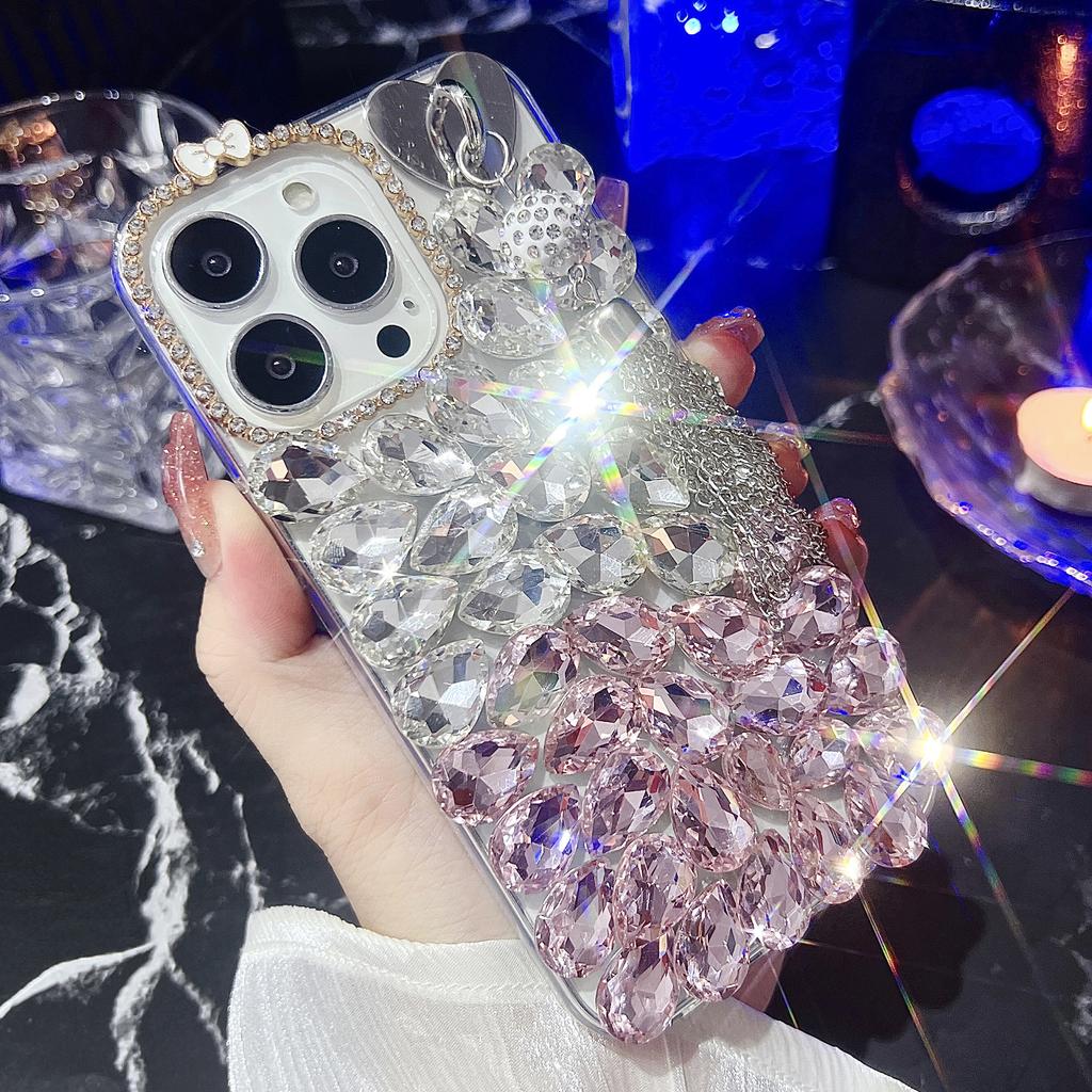 For iPhone 16 Pro Case with Tassel Glass Rhinestone Decor TPU Phone Back Cover