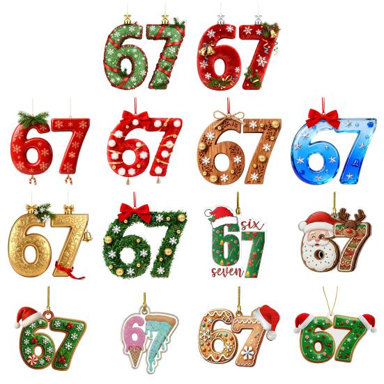 67 Funny Christmas Ornaments 2025 Handmade Santa Ornament Six Seven Meme Decoration Rearview Mirror Holiday Gift Decor