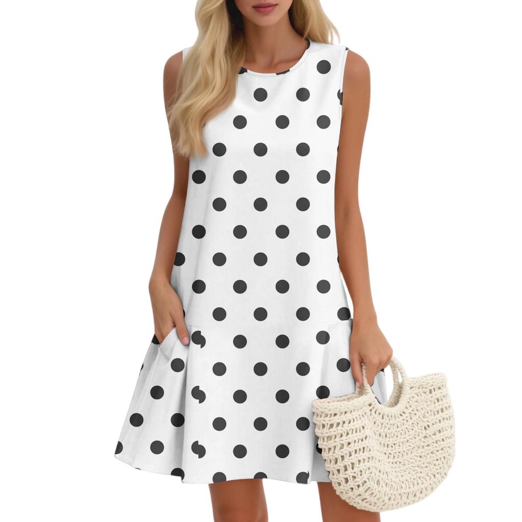 Women's Casual Fashion Breathable Round Neck Vest Floral Holiday Dress With Pockets