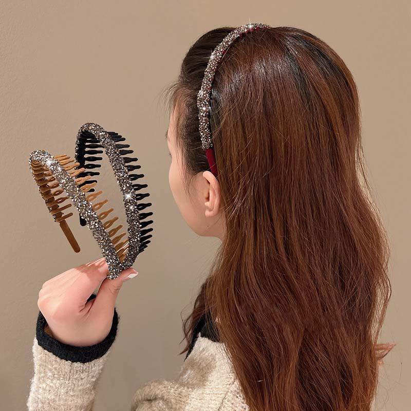 Fashion Rhinestone Flocking Bezel Hair Hoops for Women Ladies Solid Color Toothed Non-Slip Headband Hair Band Hair Accessories 3pcs