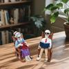 Yousheng 2 Pcs Halloween Rocking Chair Skeleton Elderly Statues Small Reading Knitting Skeleton Figurine Resin Craft for Courtyard Lawn Porch Decor