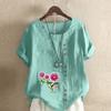 Women's Fashion Flowers Prined Short Sleeve T-shirt Loose Cotton Shirt Casual Loose Summer Blouse Tops