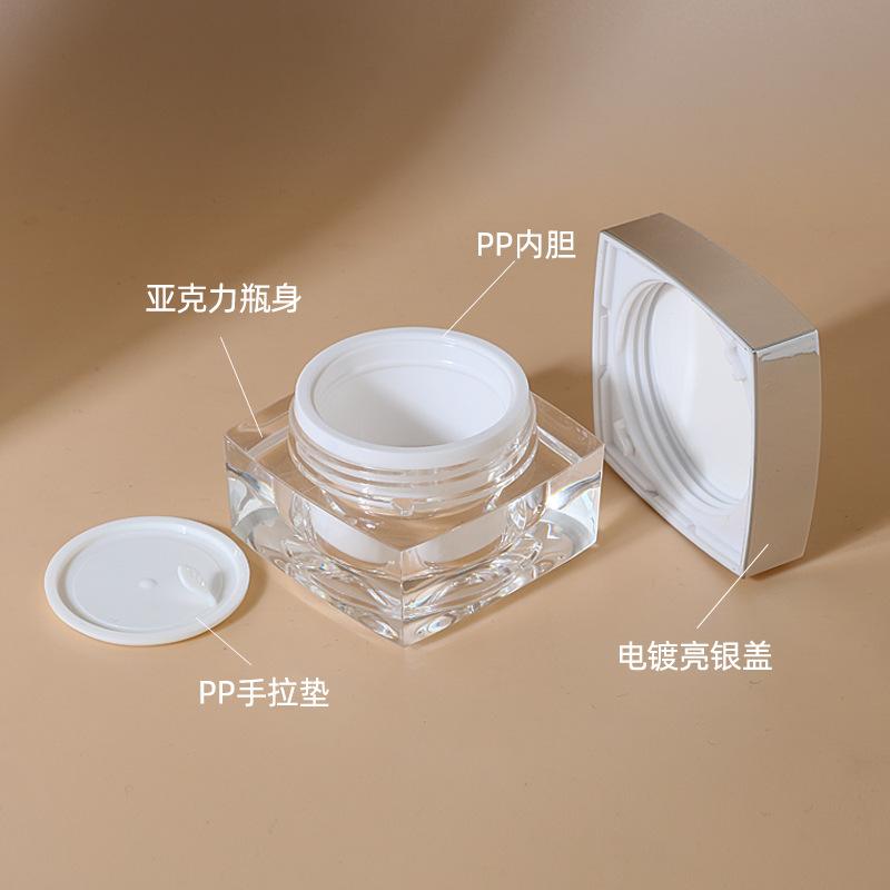 15g Acrylic Square Cream Jars with Silver Lid, Transparent Empty Face Cream Pots, Refillable Cosmetic Containers for DIY