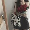 Black & White HyunA Floral Canvas Schoolbag: Single-Shoulder, Large Capacity for Students
