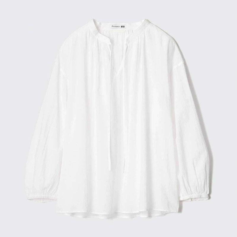 

Cotton Light Thin and Loose Transparent Pleated Pullover Shirt White S