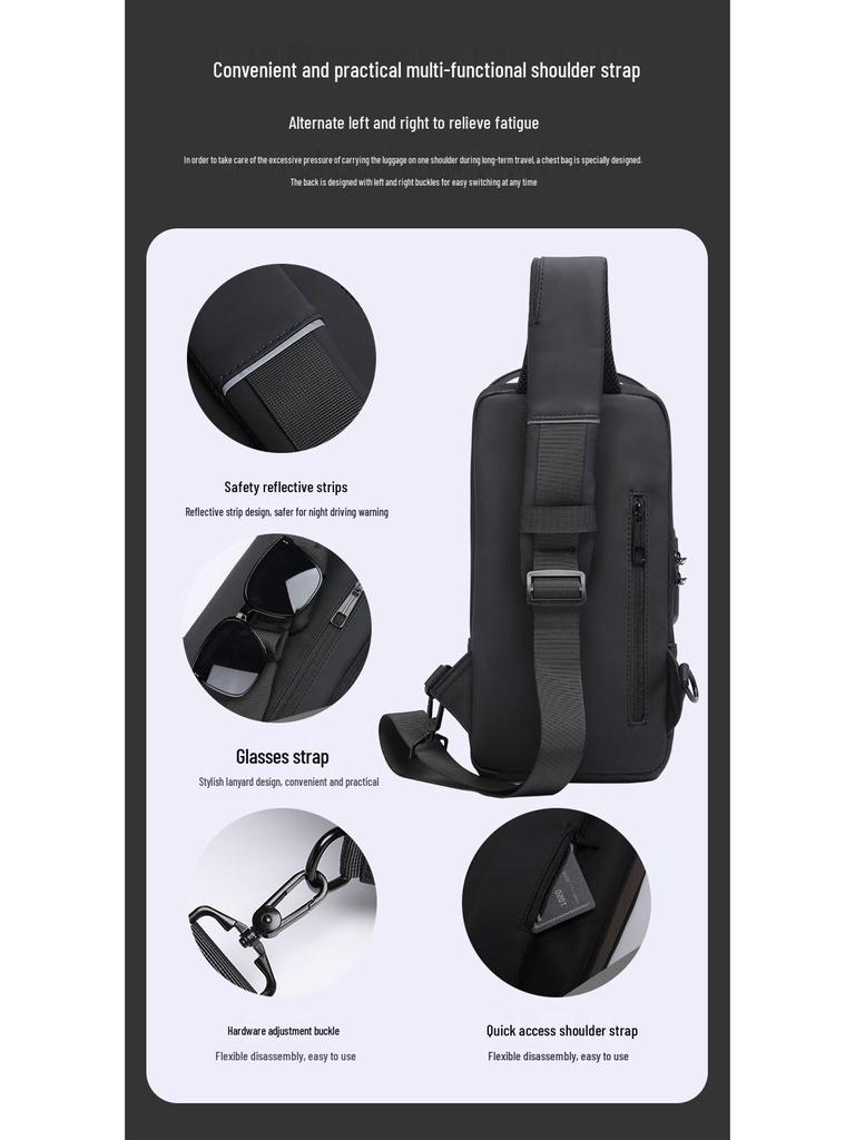 Men's Waterproof Anti-Theft Crossbody Bag with Combination Lock - Nylon Chest Pack for Motorcycle
