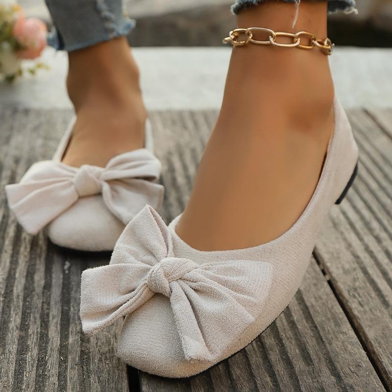 Women's Flat Shoes Autumn New Square Head Shallow Mouth Butterfly Knot Soft Low Anti-slip Wear-resistant Single Shoes