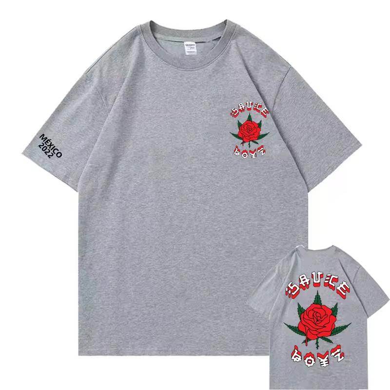 Streetwear Eladio Carrion T-Shirt Rose Flower Tees Men Women Sauce Boyz Music Album Oversized Casual top Hip Hop unisex Harajuku