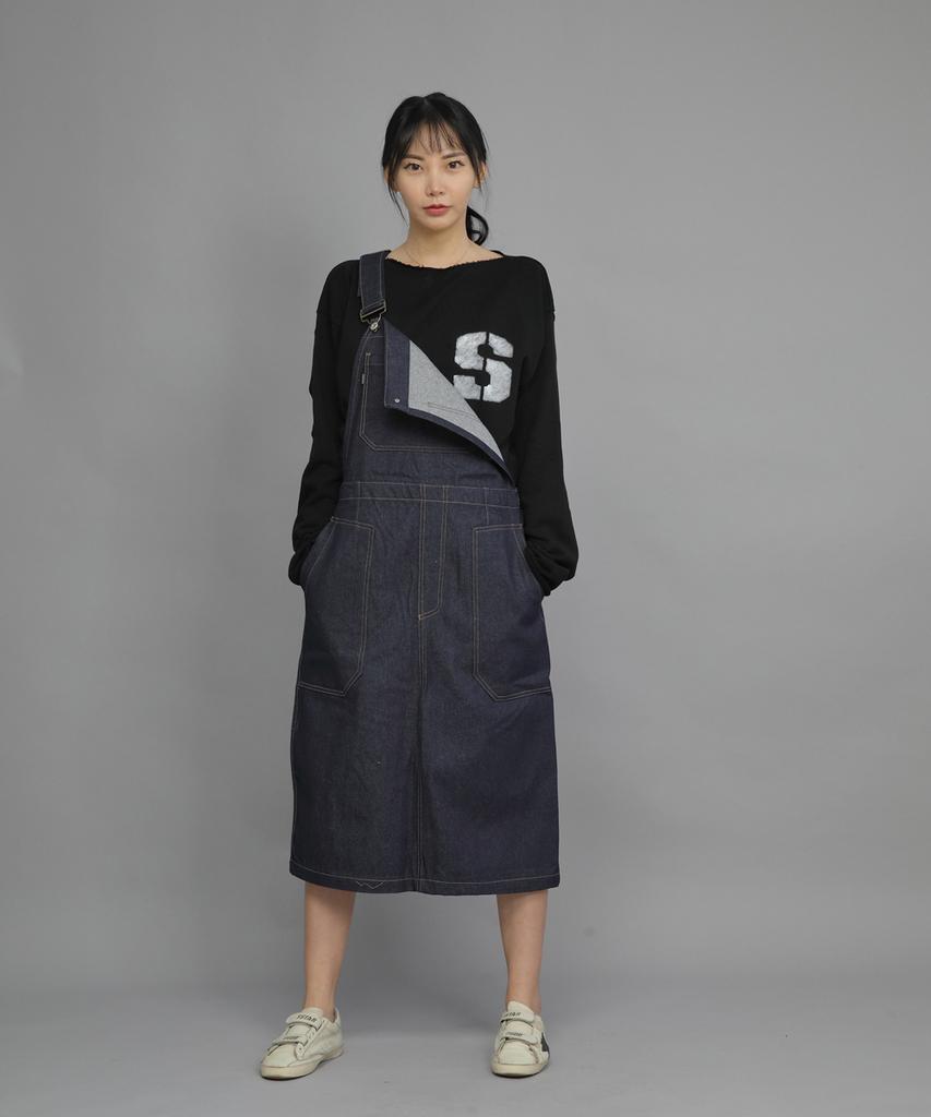Seinteukeulu Wrinkle Band Overalls Skirt Swb-612 Denim Indigo