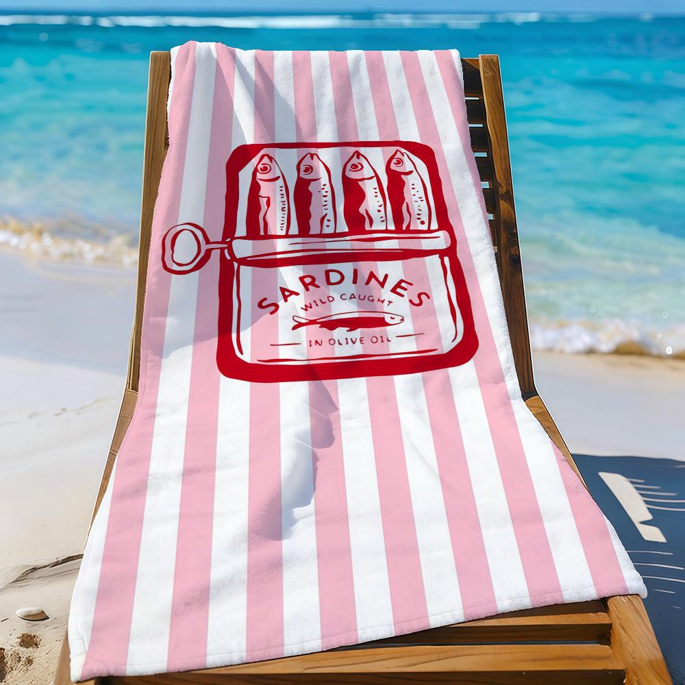Art Sardines Fish Towel Sports Quick Dry Travel Camping Gear Sandproof Soft Light Large Beach Towel