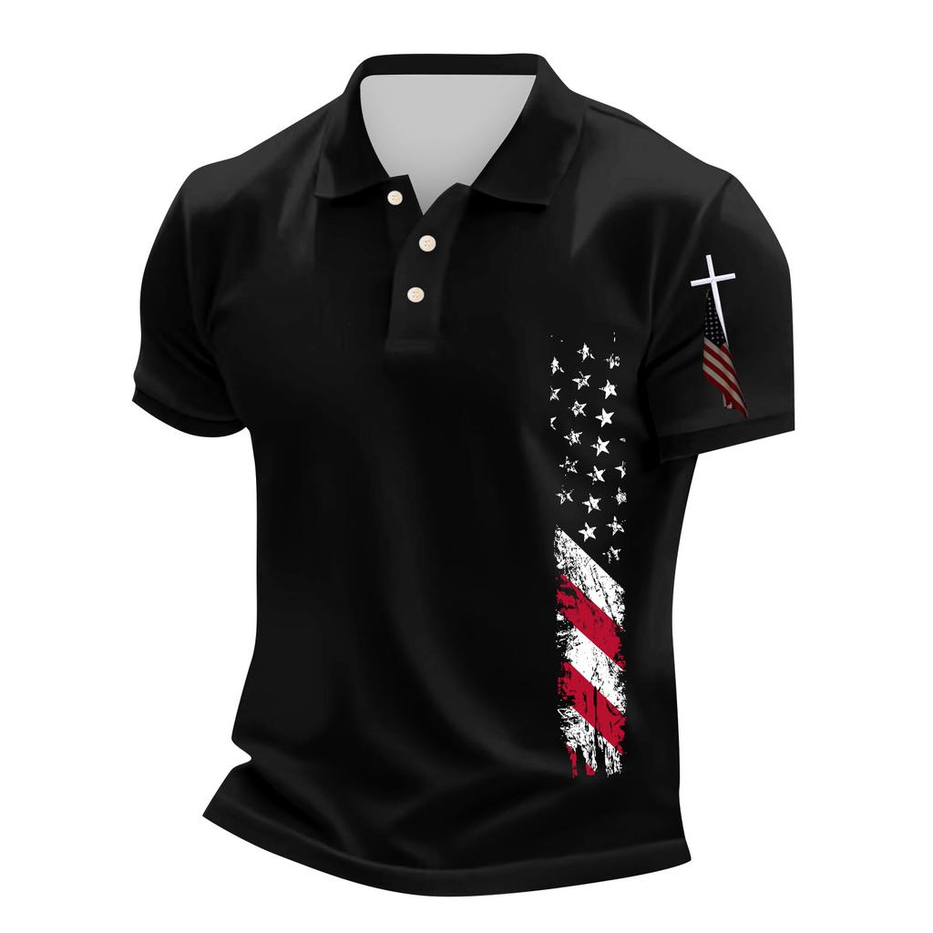 Men's Casual Independence Day Printed Neck Short Sleeve T-Shirt