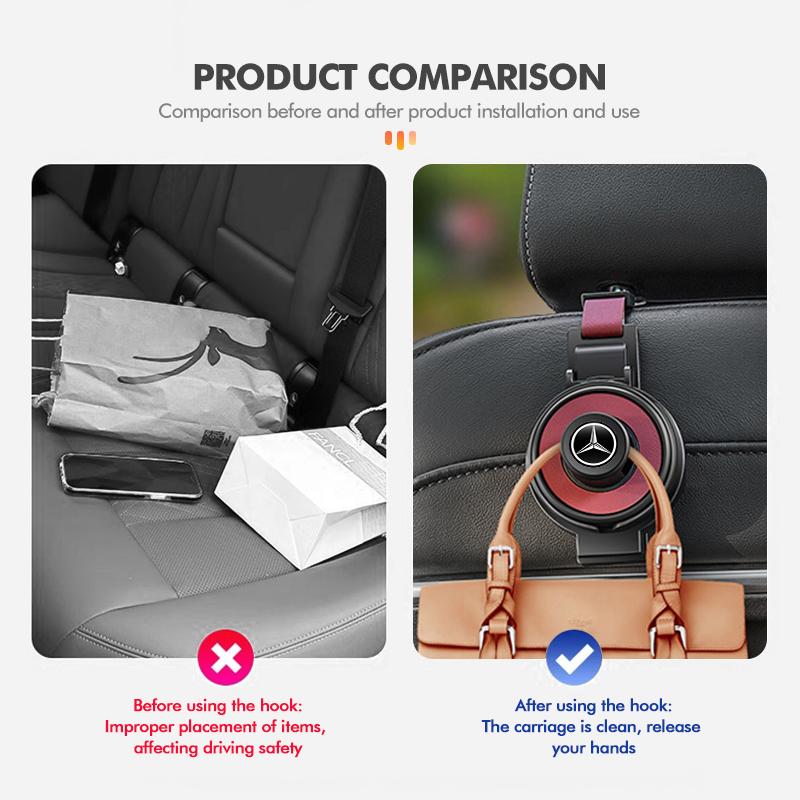 HCDS2 3-In-1 Cup Holder Hook Car Seat Multifunctional Seat Back Hook For Mercedes Benz W211 W124 W176 W177 C180 C200 C260 C300 GLC CLE