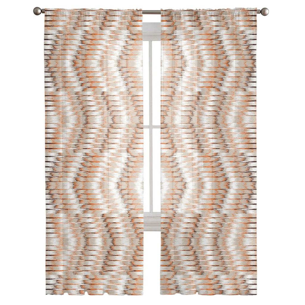 Gradient Line Ripple Abstract Sheer Voile Curtains Transparent Window Drapes for Bedroom Holiday Decoration