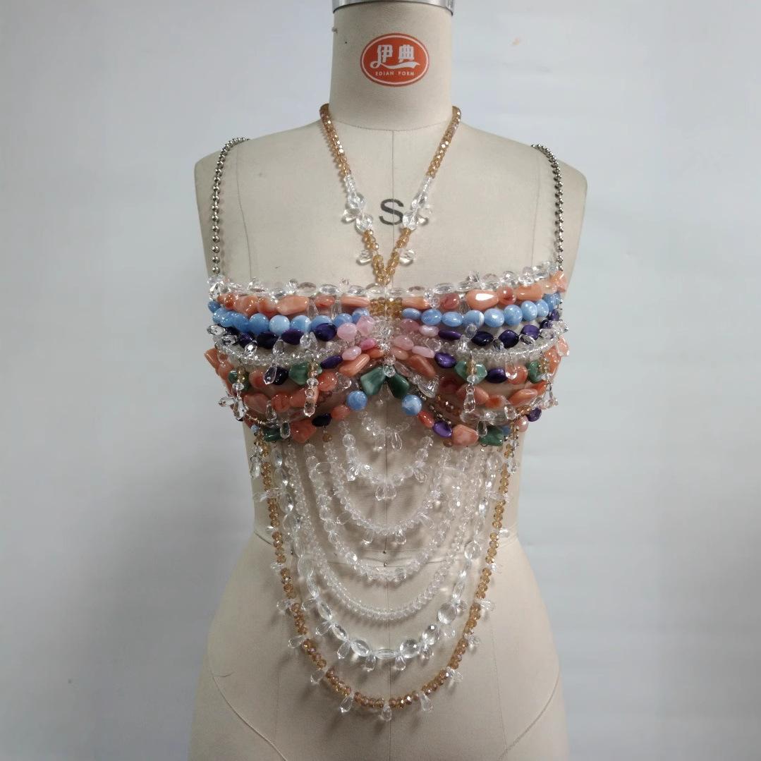 New Handmade Beaded Tassel Chest Chain Sling Neck Hanging Beaded Top Vest Women S Beach Party Sexy Body Chain